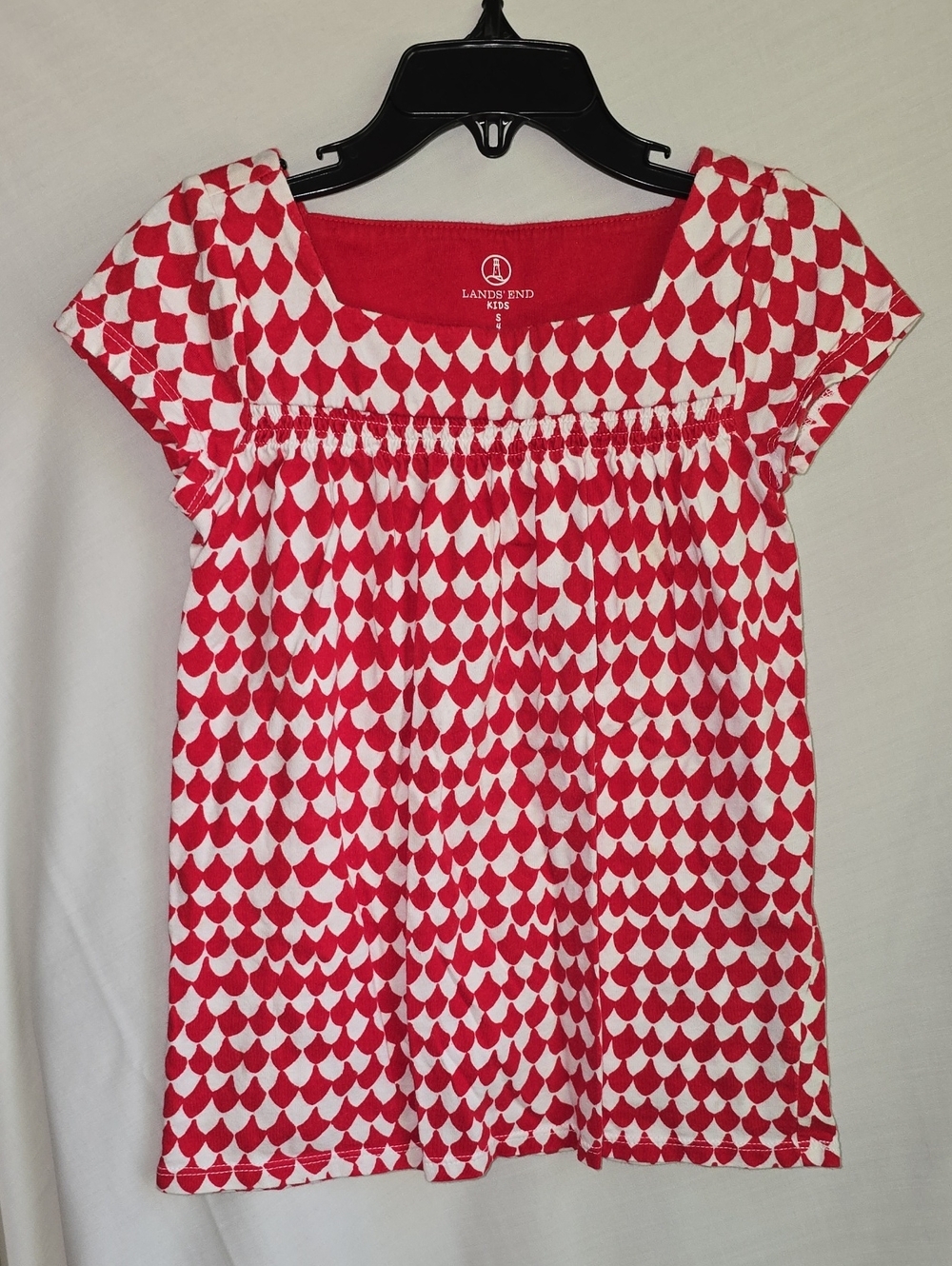 Lands' End Red and White Smocked Short Sleeve Tunic